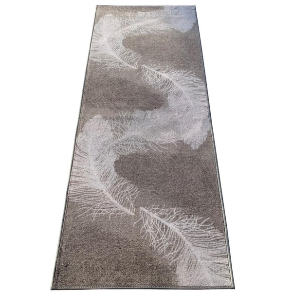 PLAYA RUG Feather Geometric Gray Color 31 in. Width x Your Choice Length Custom Size Roll Runner Rug/Stair Runner