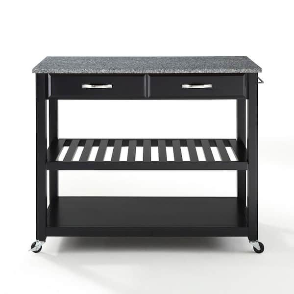 CROSLEY FURNITURE Black Kitchen Cart With Granite Top