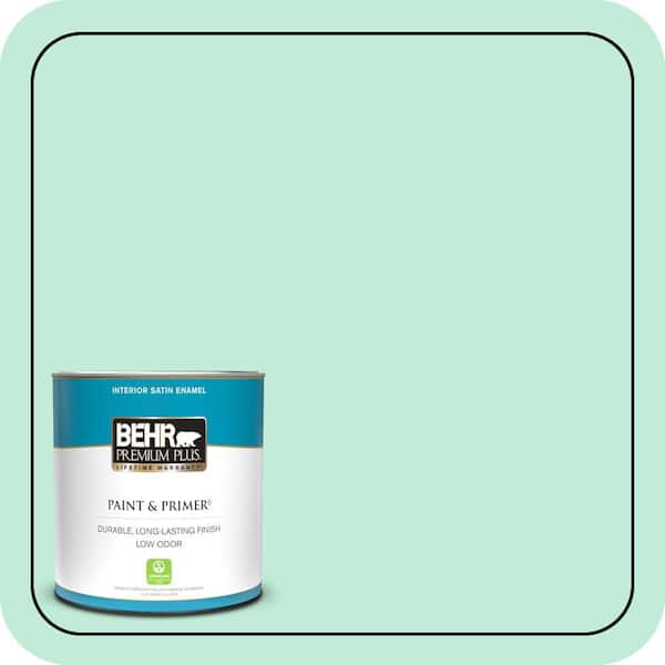 BEHR PREMIUM PLUS 1 qt. #470A-2 Seafoam Pearl Satin Enamel Low Odor Interior Paint & Primer