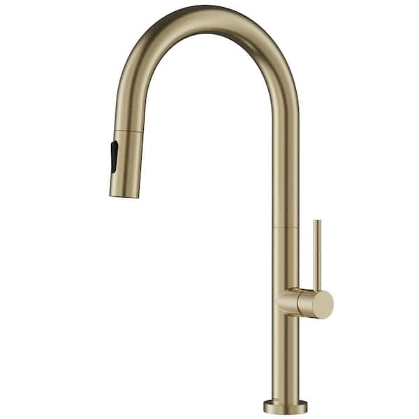Brynford Single Handle Pull-Down Sprayer Kitchen Faucet in Spot-Free Champagne Bronze