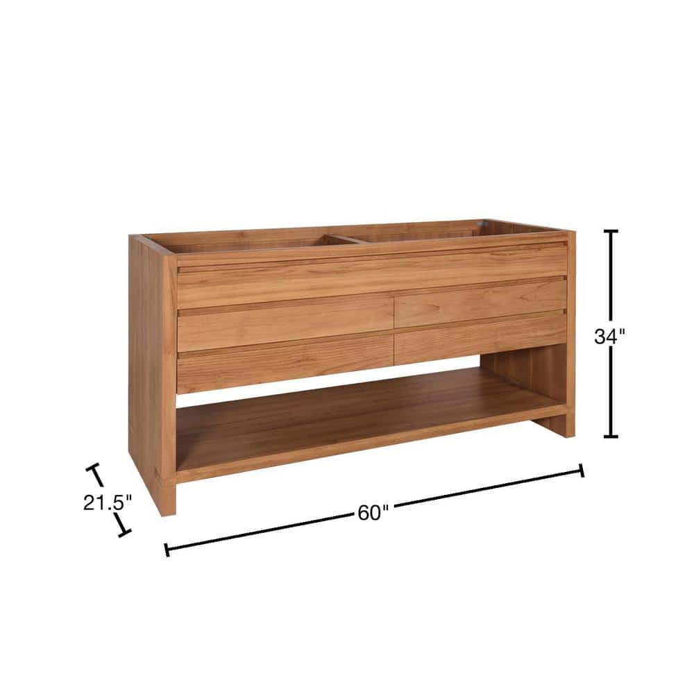 Kai 60" Natural Teak Double Vanity Cabinet