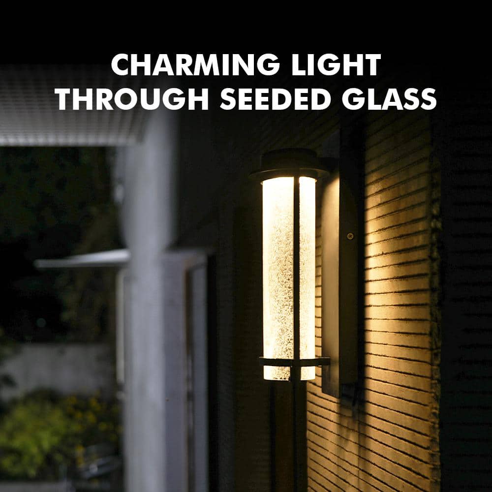 Matte Black Cylinder LED Wall Sconce with Seeded Glass