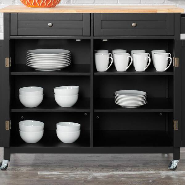 Stylewell Bainport Black Kitchen Cart With Butcher Block Top Sk19238e2r1 B The Home Depot