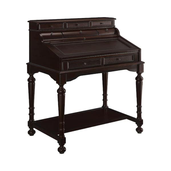 Benjara 36 in. Rectangle Brown, Bronze Wood 8-Drawers Writing Desk with Expandable Top