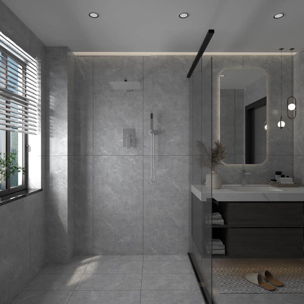 12-Inch Brushed Nickel Square Rain Shower System with Handheld