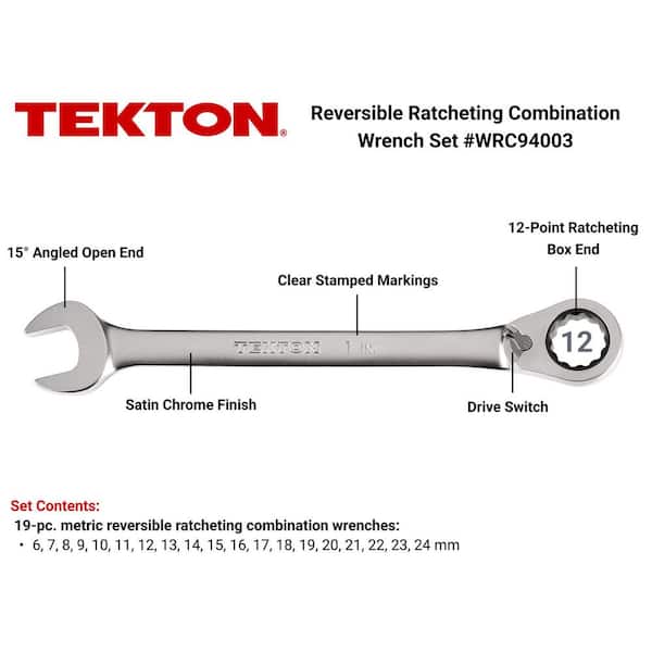 19-Piece (6-24 mm) Reversible 12-Point Ratcheting Combination Wrench Set