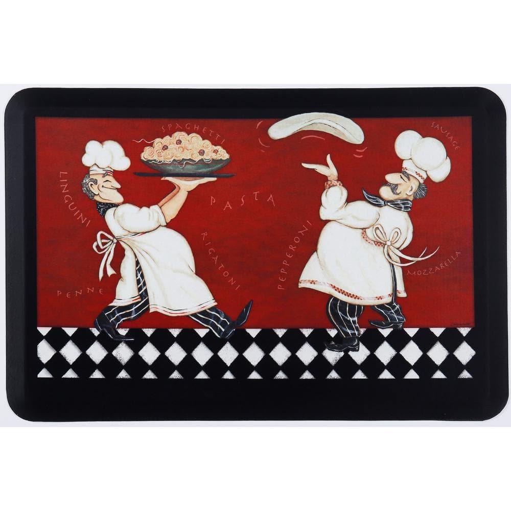 J&V Textiles Pizza Pasta Chefs Designer Chef Oil & Stain Resistant Anti-Fatigue Kitchen Floor Mat