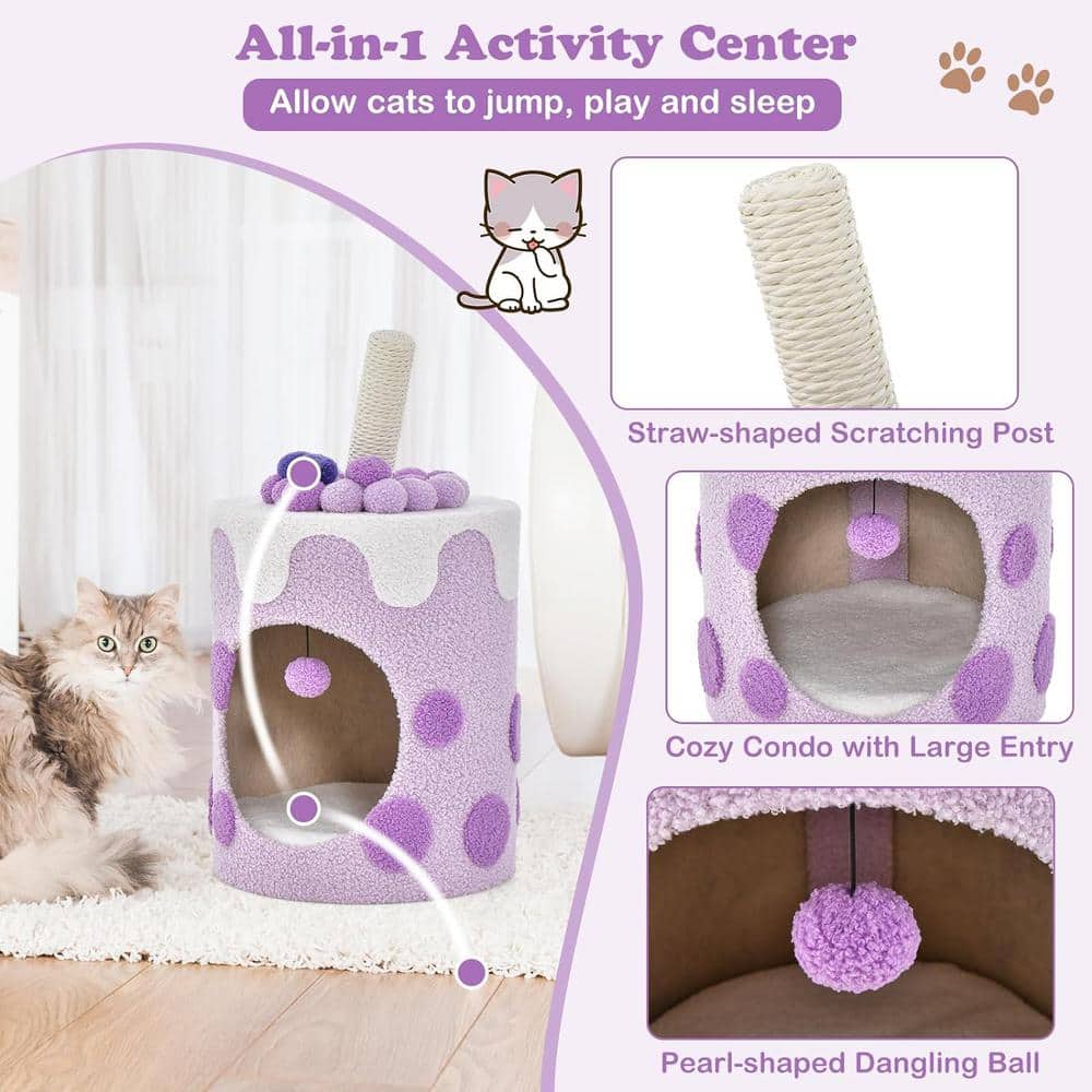 Purple Bubble Tea Cat Tree Tower with Sisal Scratching Post
