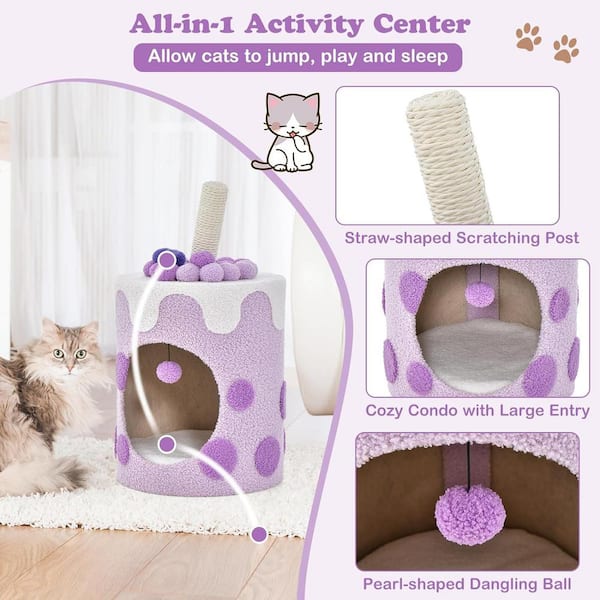 Bubble Tea Cat Tree Tower with Scratching Post Purple Costway