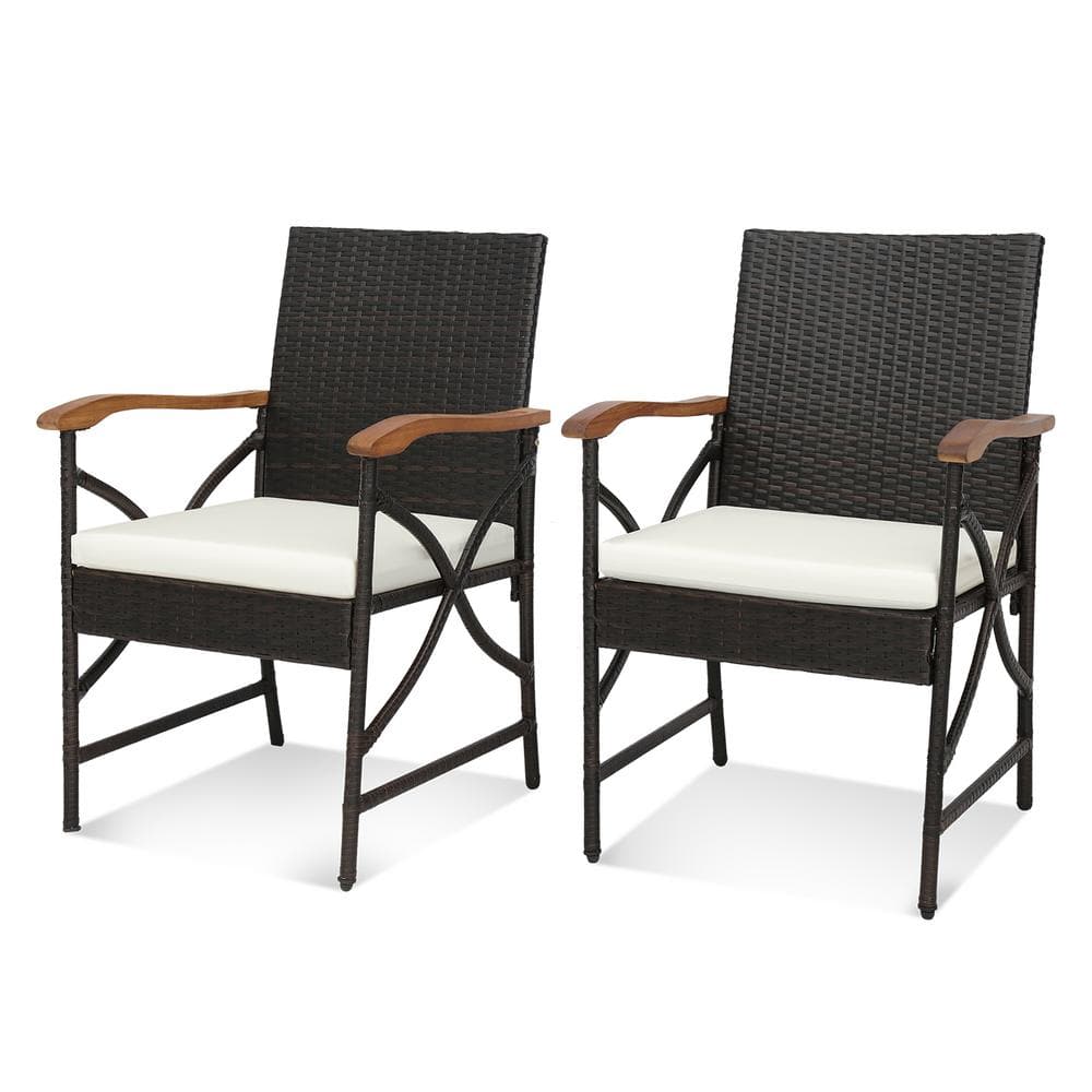 Set of 2 Mix Brown PE Wicker Outdoor Dining Chairs w/Soft Zippered Cushions Armchairs Patio price history on PriceWatchPro