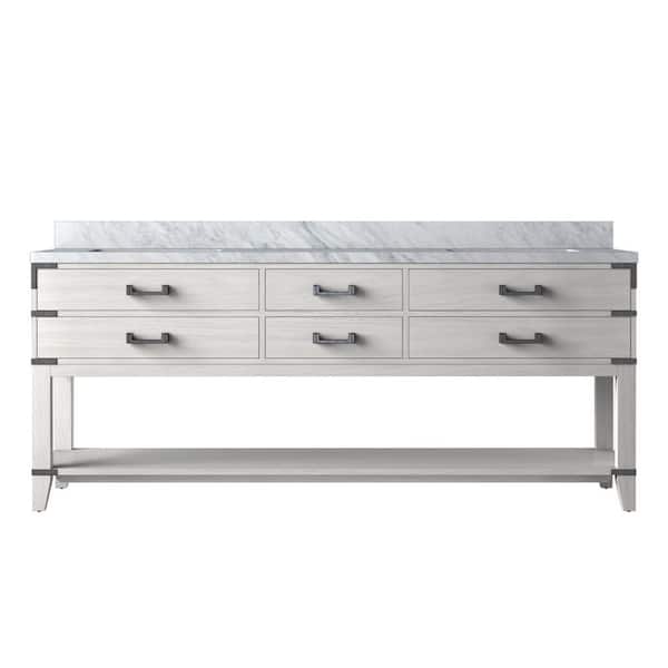 Irvington 80 in. W x 22 in. D White Oak Double Bath Vanity with Carrara Marble Top