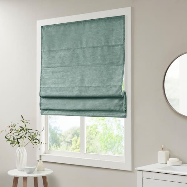 Leighton Green Cordless Printed Polyester 39 in. W x 64 in. L Room Darkening Roman Shade