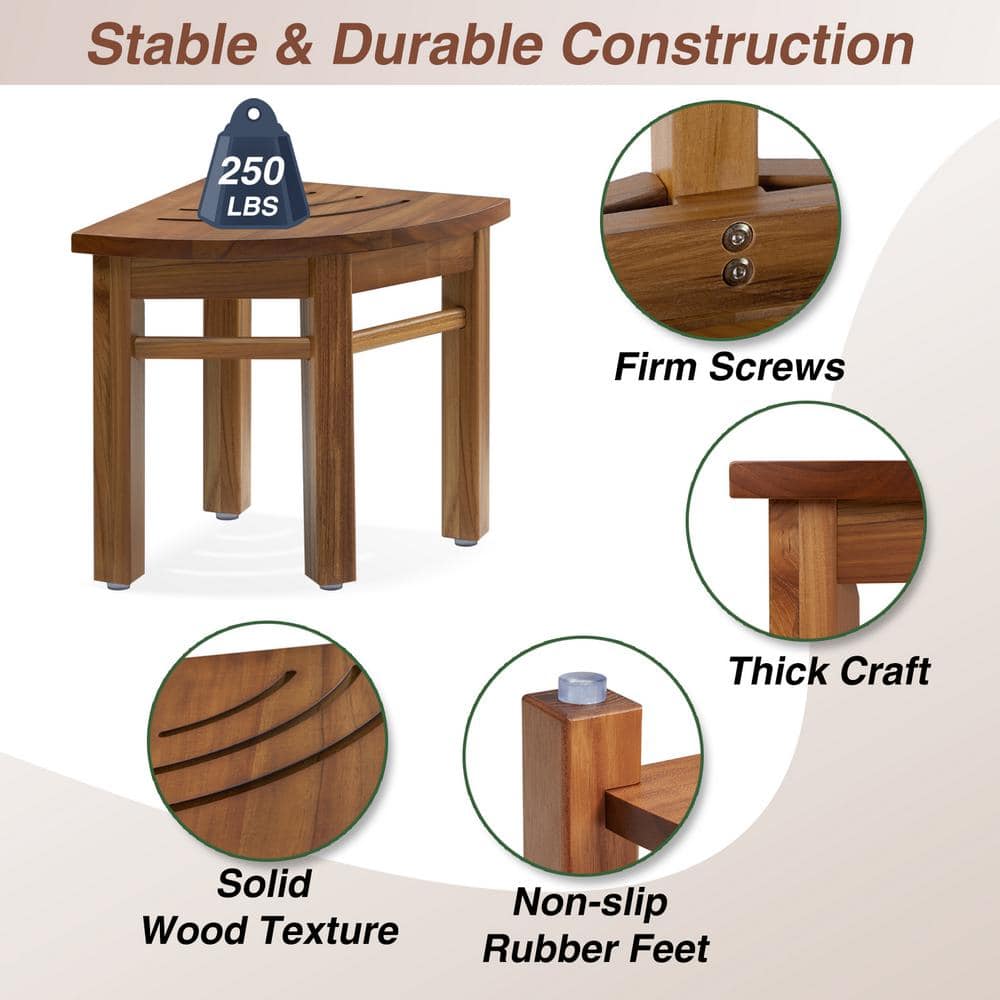 12'' Waterproof Teak Corner Shower Stool for Spa Use