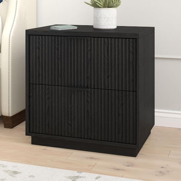 Yarden Black Grain 2 Drawer 23.63 in. W Nightstand