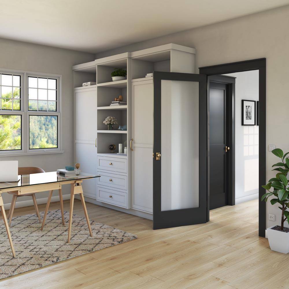 24" x 80" Black Frosted Glass Solid Wood Interior Door Slab