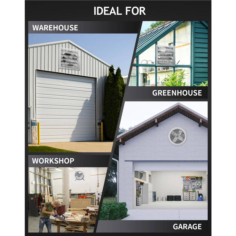14" Silver Wall Mounted Variable Speed Gable Exhaust Fan with Thermostat