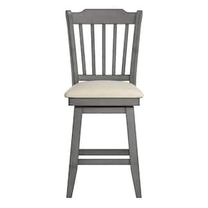 42 in. Antique Grey Slat Back Counter Height Wood Swivel Chair