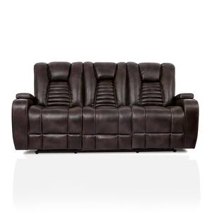 Madras 84 in. Dark Brown Faux Leather 3-Seats Sofa with Cup Holders