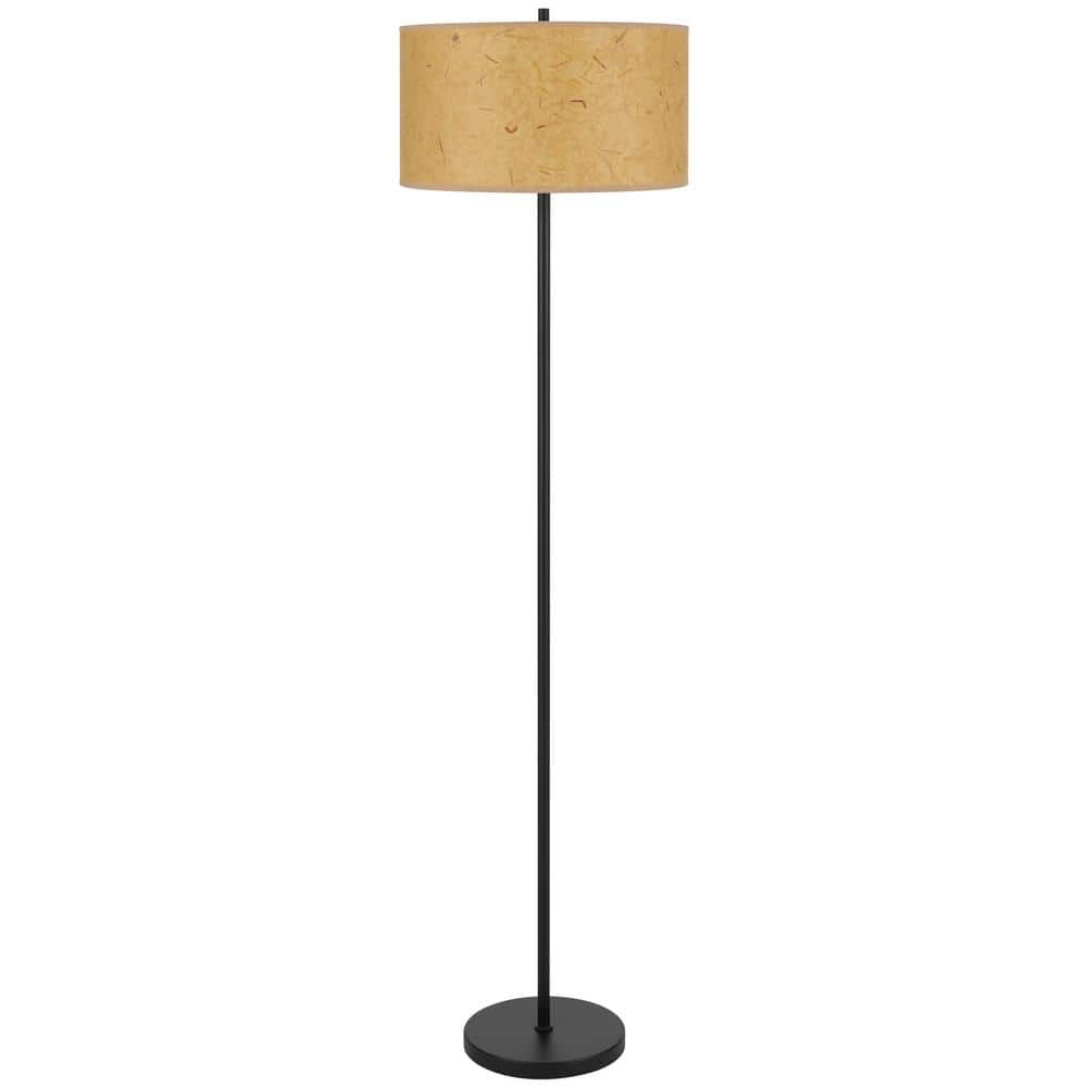 61 in. Black 1-Light Standard Floor Lamp with Drum Shade