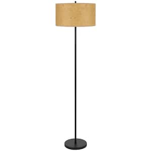 Black 1-Light Standard Floor Lamp with Drum Shade 61 in.