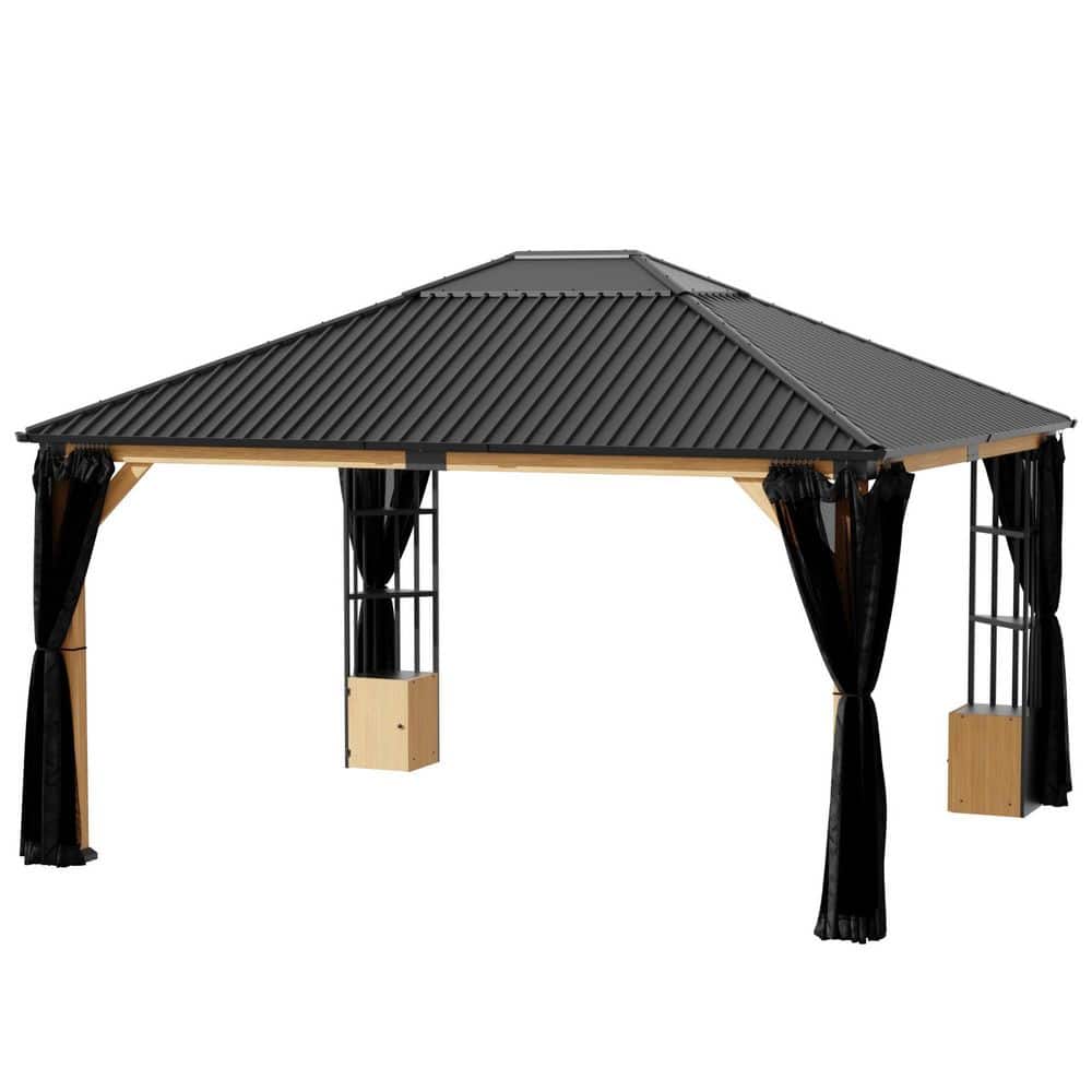 12 ft. x 14 ft. Outdoor Wood and Steel Frame Patio Hardtop Gazebo with Two Storage Cabinets and Partial Translucent Roof price history on PriceWatchPro