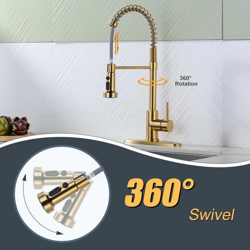 Gold Stainless Steel Pull Down Kitchen Faucet with Spray