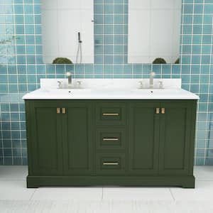 60.58 in. W x 22.39 in. D x 40.07 in. H Freestanding Bath Vanity in Venetian Green with White Engineered stone