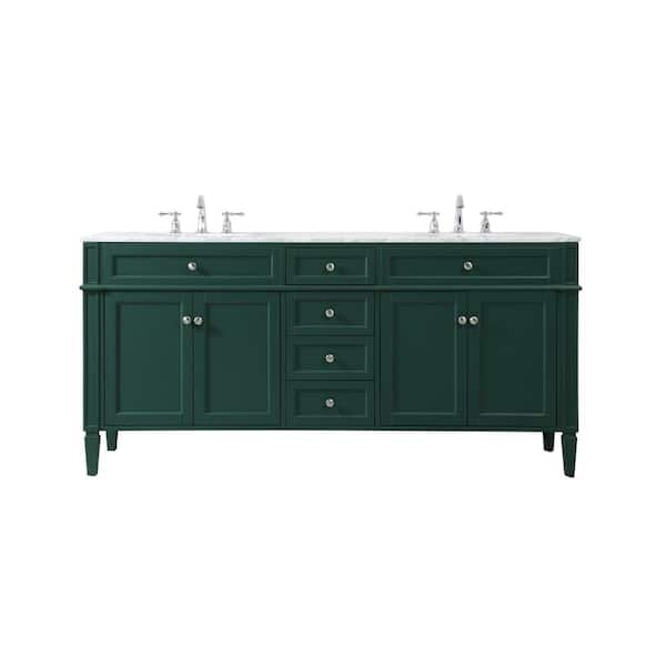 Unbranded Simply Living 72 in. W x 21.5 in. D x 35 in. H Bath Vanity in Green with Carrara White Marble Top
