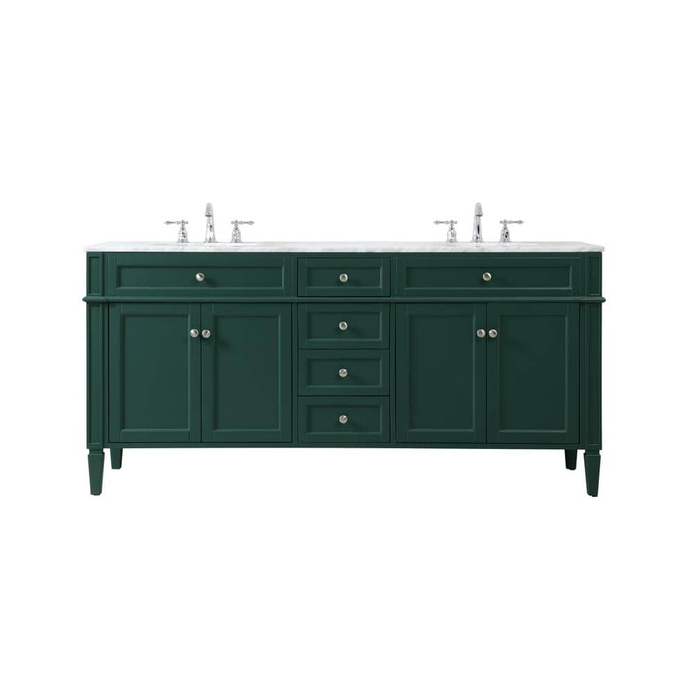 Green Solid Wood MDF Marble Double Bathroom Vanity with Porcelain Sinks