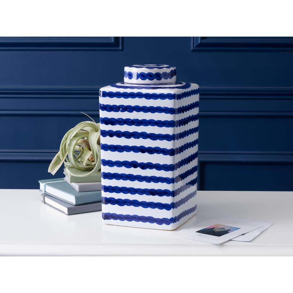 Blue and White Ceramic Ginger Jar with Lid, 6-Inch
