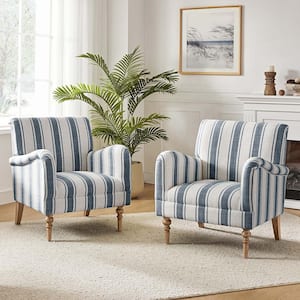 Hallstatt Navy Classic Wooden Upholstery Accent Armchair with Wood Base (Set of 2)