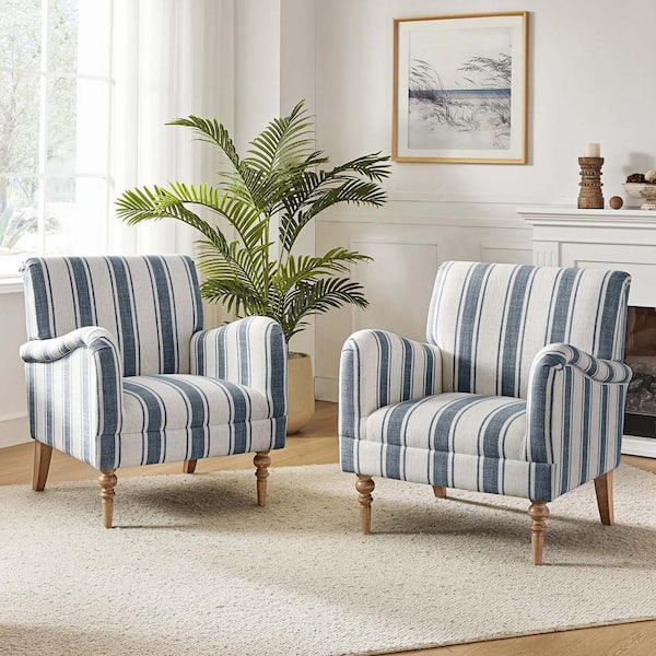 JAYDEN CREATION Hallstatt Navy Classic Wooden Upholstery Accent Armchair with Wood Base (Set of 2)