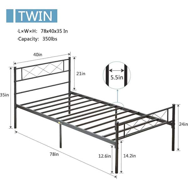 Black Twin Metal Bed Frame, Metal Platform Bed with Headboard and Footboard, Metal Slat Support
