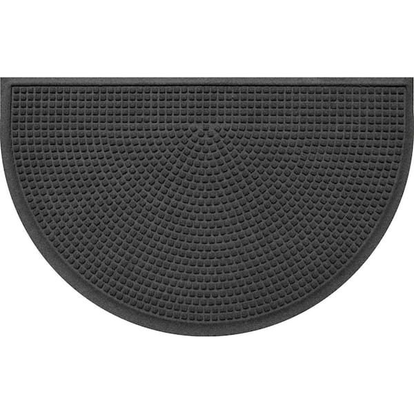 Unbranded Squares Charcoal 24 in. x 39 in. PET Polyester Half Round Non-Slip Indoor Outdoor Door Mat