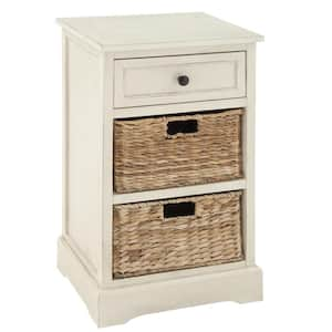 2 Baskets and 1 Drawer Wood Stationary White Storage Unit