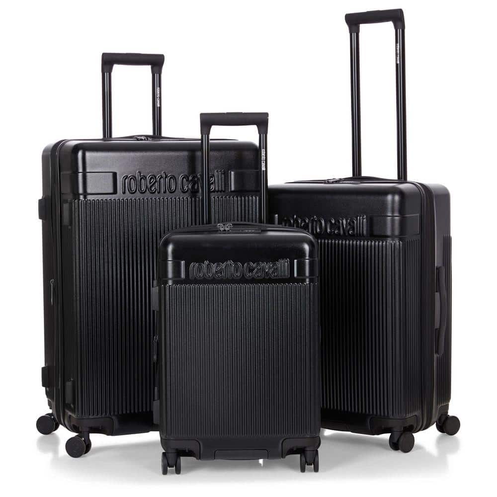 J&V TEXTILES Roberto Cavalli Luxury 3-Piece Black Expandable Hard