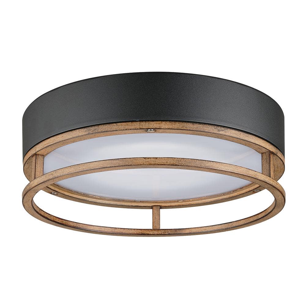 Ray 1-Light Mate Black 18.5-Watt LED Integrated Outdoor Indoor Flush Mount Ceiling Light with Faux Wood Accent price history on PriceWatchPro