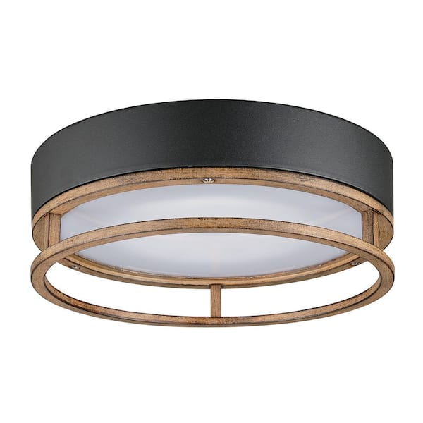 Globe Electric Ray 1-Light Mate Black 18.5-Watt LED Integrated Outdoor Indoor Flush Mount Ceiling Light with Faux Wood Accent
