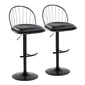Riley 33 in. Black Faux Leather, Black Wood and Black Metal Adjustable Bar Stool Rounded T Footrest (Set of 2)