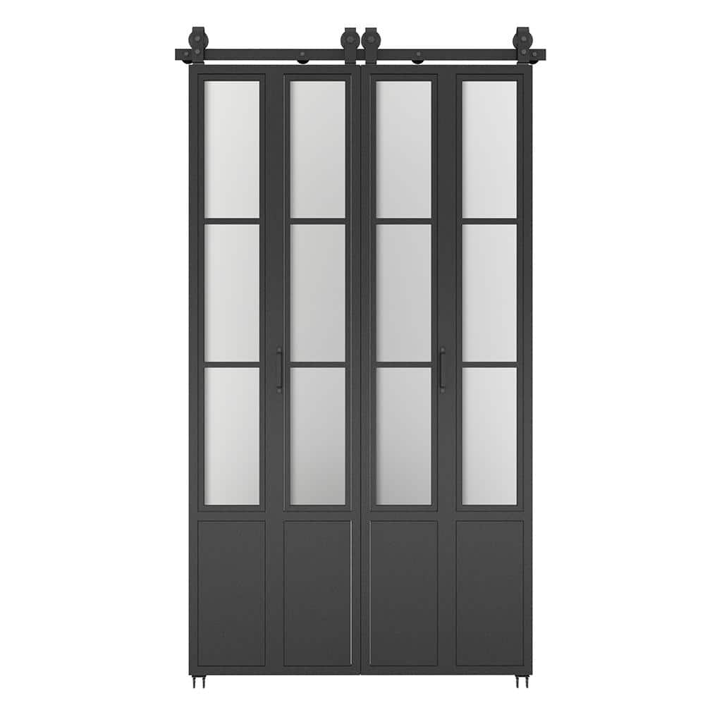 Reviews for CALHOME 48 in. x 84 in. 3/4 Lites Frosted Glass Black Steel ...