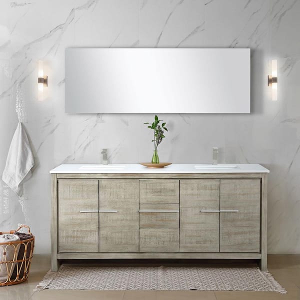 Lexora Lafarre 72 in W x 20 in D Rustic Acacia Double Bath Vanity, Cultured Marble Top and 70 in Mirror