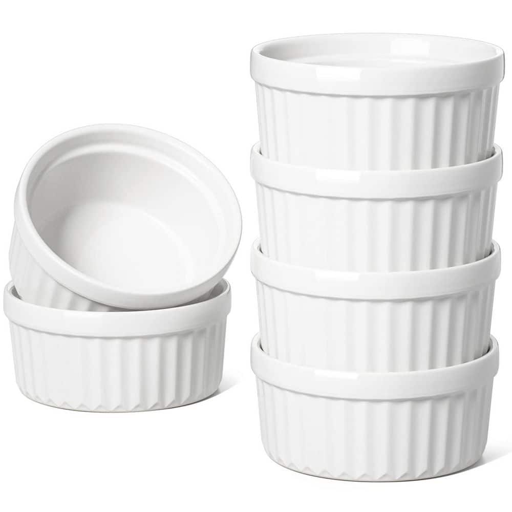 Elegant 3.6 in, 4 fl. oz. White Ceramic Ramekins, Stackable Glazed Kitchen Baking Cups, Dipping Sauce Dishes (Set of 6) price history on PriceWatchPro