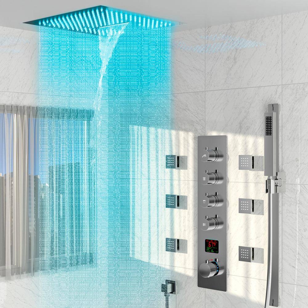 EVERSTEIN 64 LED Smart Light 15Spray 16 in. Ceiling Mount Dual Shower