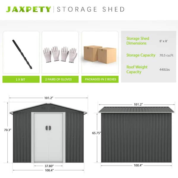 JAXPETY 8.4 ft. W x 8.4 ft. D Outdoor Storage Metal Shed Garden