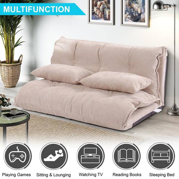 Qualler 1 Piece Beige Fabric Adjustable Folding Futon Chair with 2