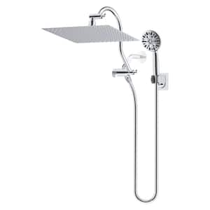 High Pressure 7-Spray 12 in. Dual Wall Mount Fixed and Handheld Shower Head 1.8 GPM in Chrome Finish