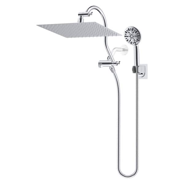 Hibbent High Pressure 7-Spray 12 in. Dual Wall Mount Fixed and Handheld Shower Head 1.8 GPM in Chrome Finish