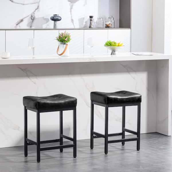 JEAREY Peel Modern 24 In Counter Height Faux Leather Black Bar Stools   Black Bar Stools Puzbd Black 64 600 