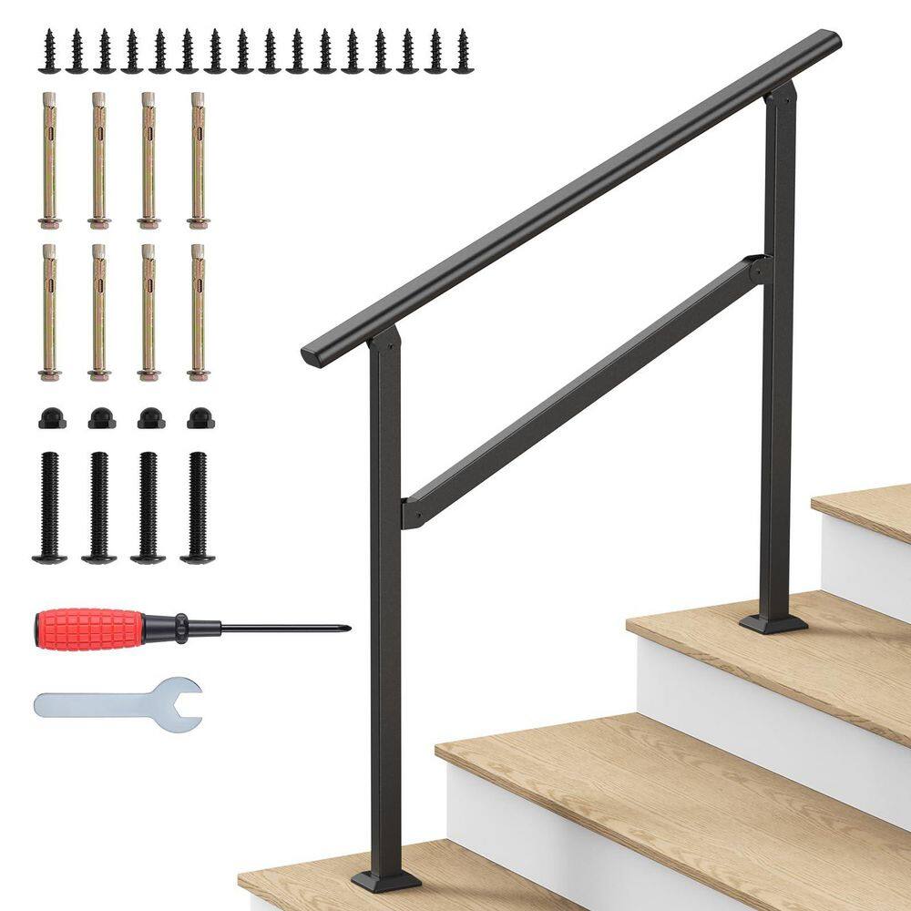 40.6 in. Adjustable Wrought Iron Step Handrail 1-Pack for 3 Steps Indoor Outdoor Porch Garden Staircase price history on PriceWatchPro