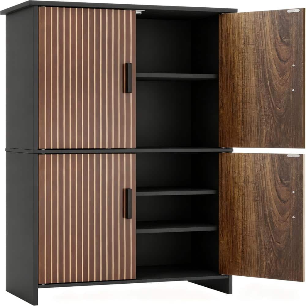 23.6 in. W x 42.9 in. H Black Wood Floor Mount Storage Cabinet with 4 Fluted Doors and 2 Adjustable Shelves price history on PriceWatchPro